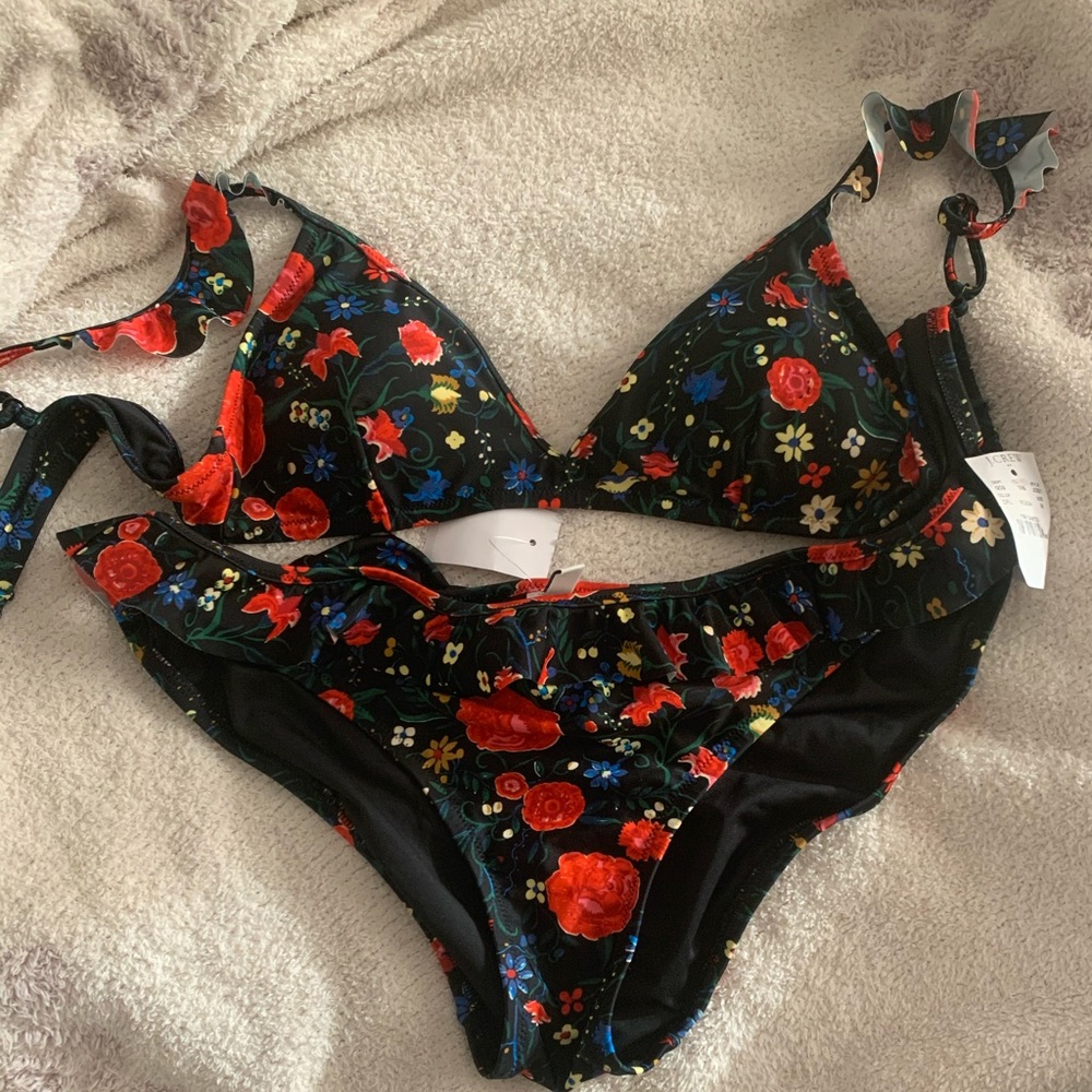 J Crew Ruffle Floral Bikini Top M Bottom L